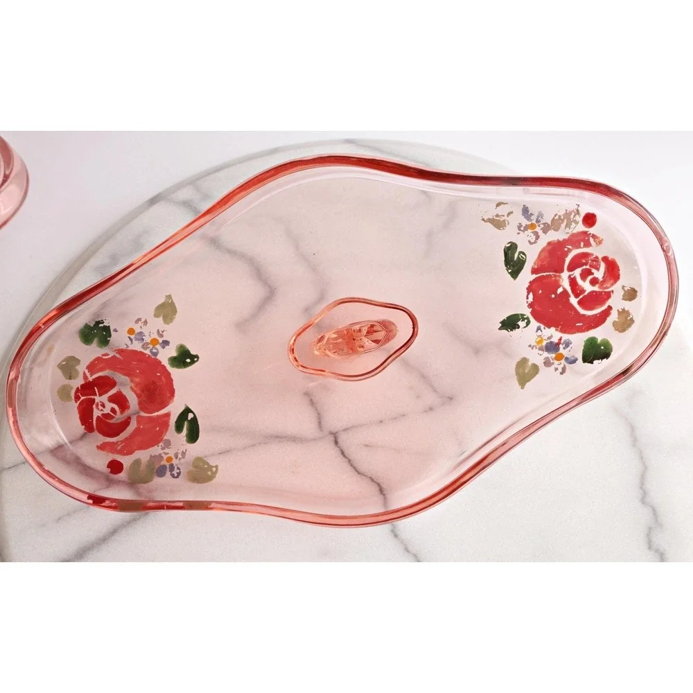 Cambridge Glass Peach-Blo Vintage Vanity Dish Hand Painted